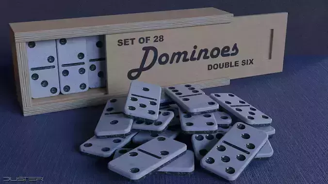 Set of 28 dominoes and a box 3D model