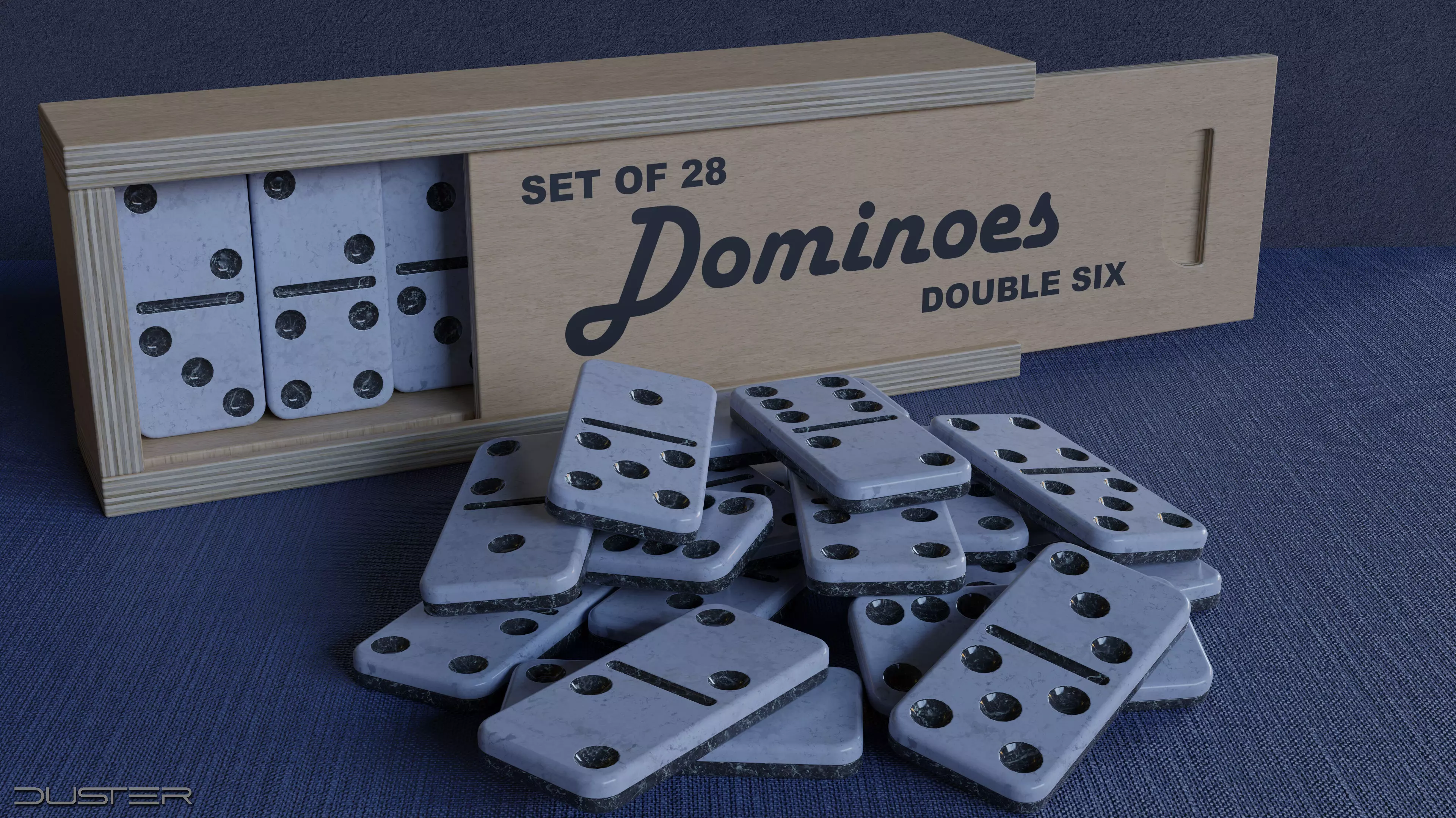 Set of 28 dominoes and a box 3D model_0
