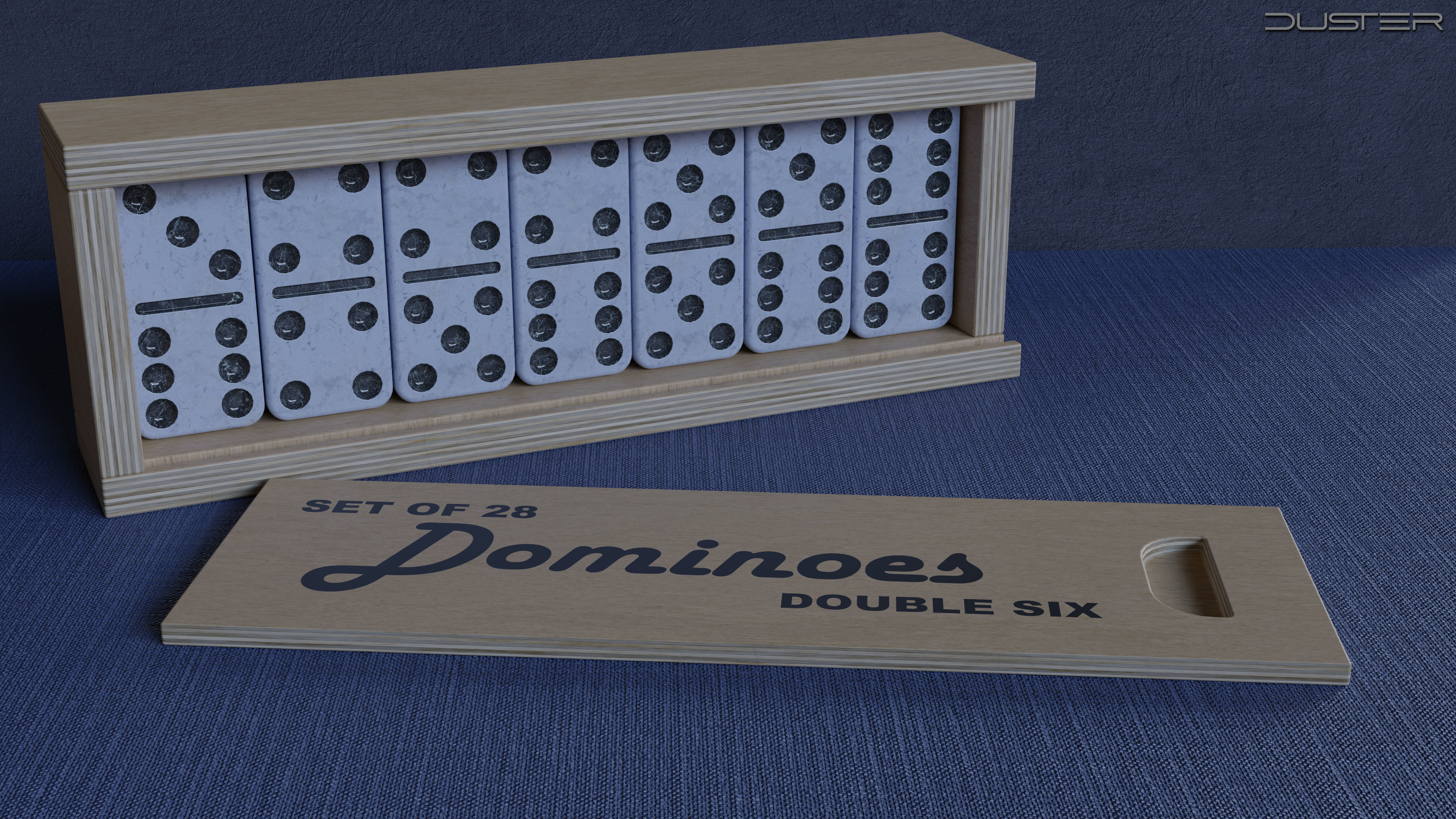 Set of 28 dominoes and a box 3D model_1