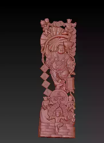 standing smiling budha with 4 kids -di lac ngu phuc cao