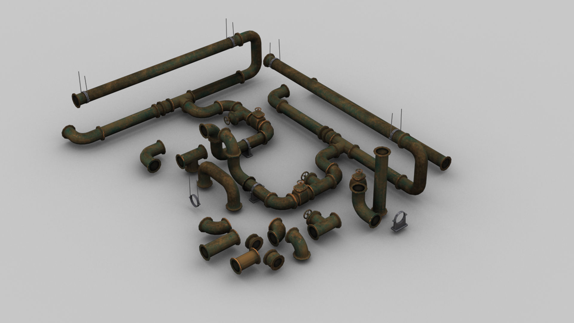 Pipe Set Lowpoly Low-poly 3D model_1