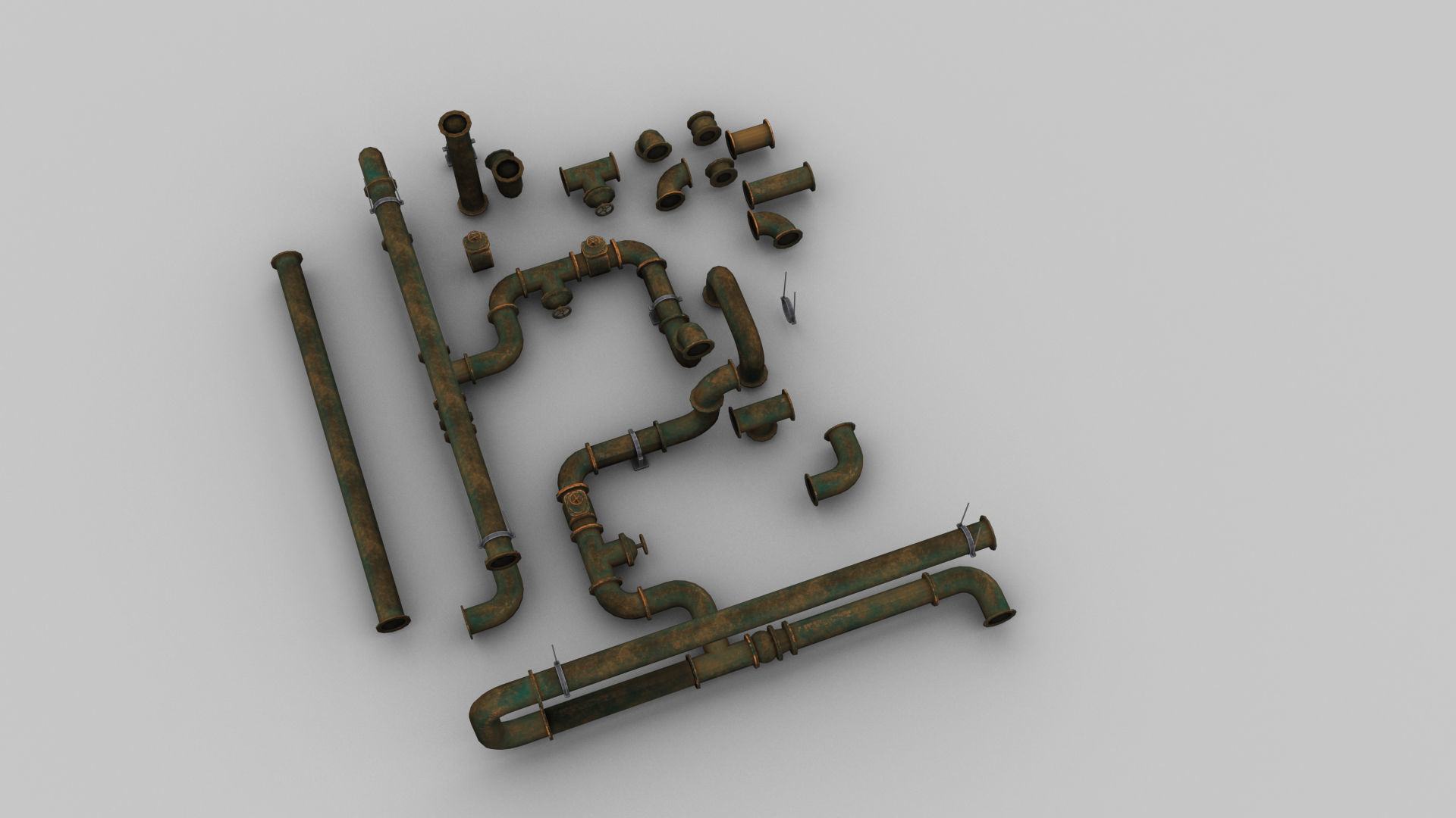 Pipe Set Lowpoly Low-poly 3D model_3