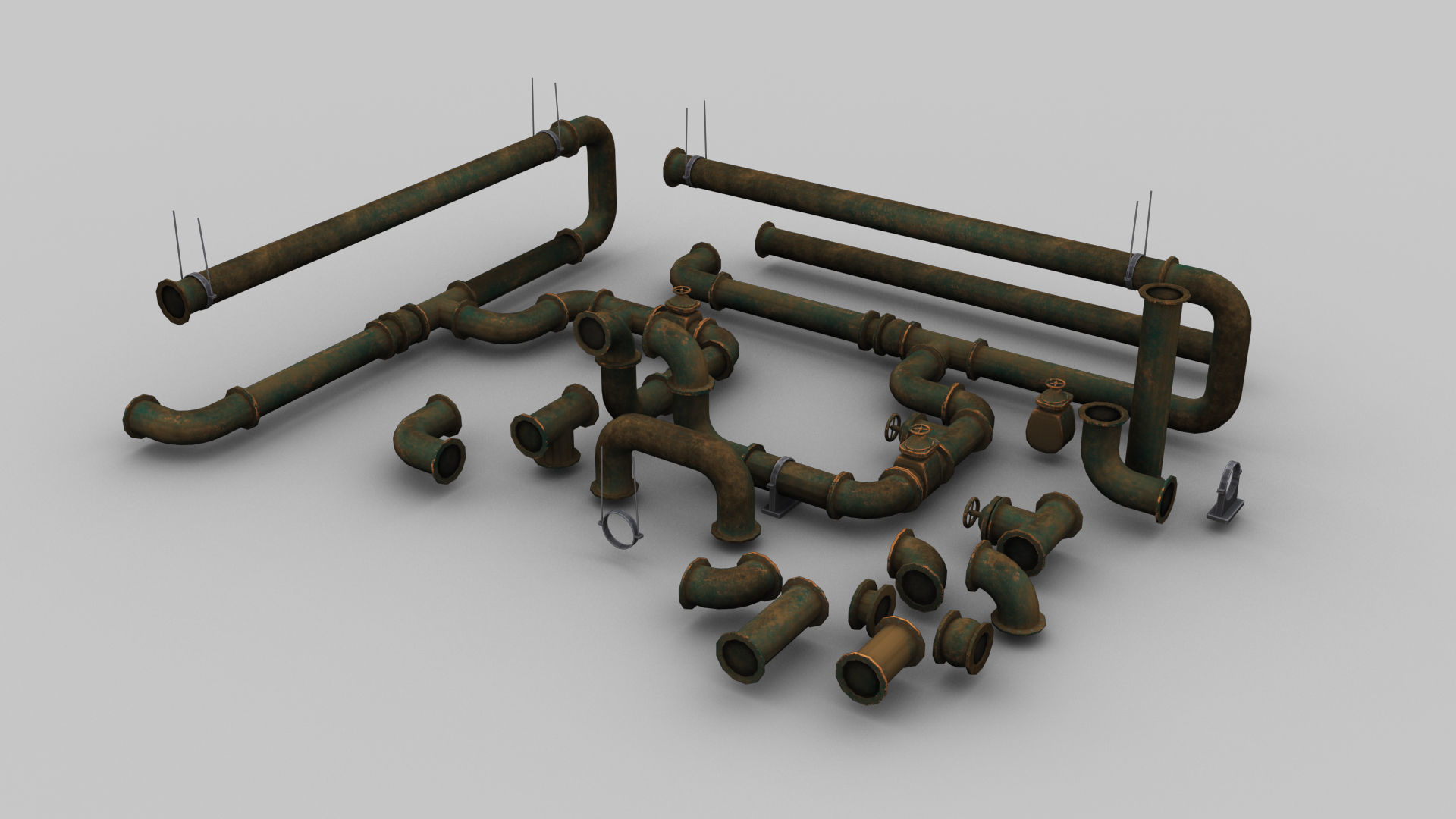 Pipe Set Lowpoly Low-poly 3D model_4