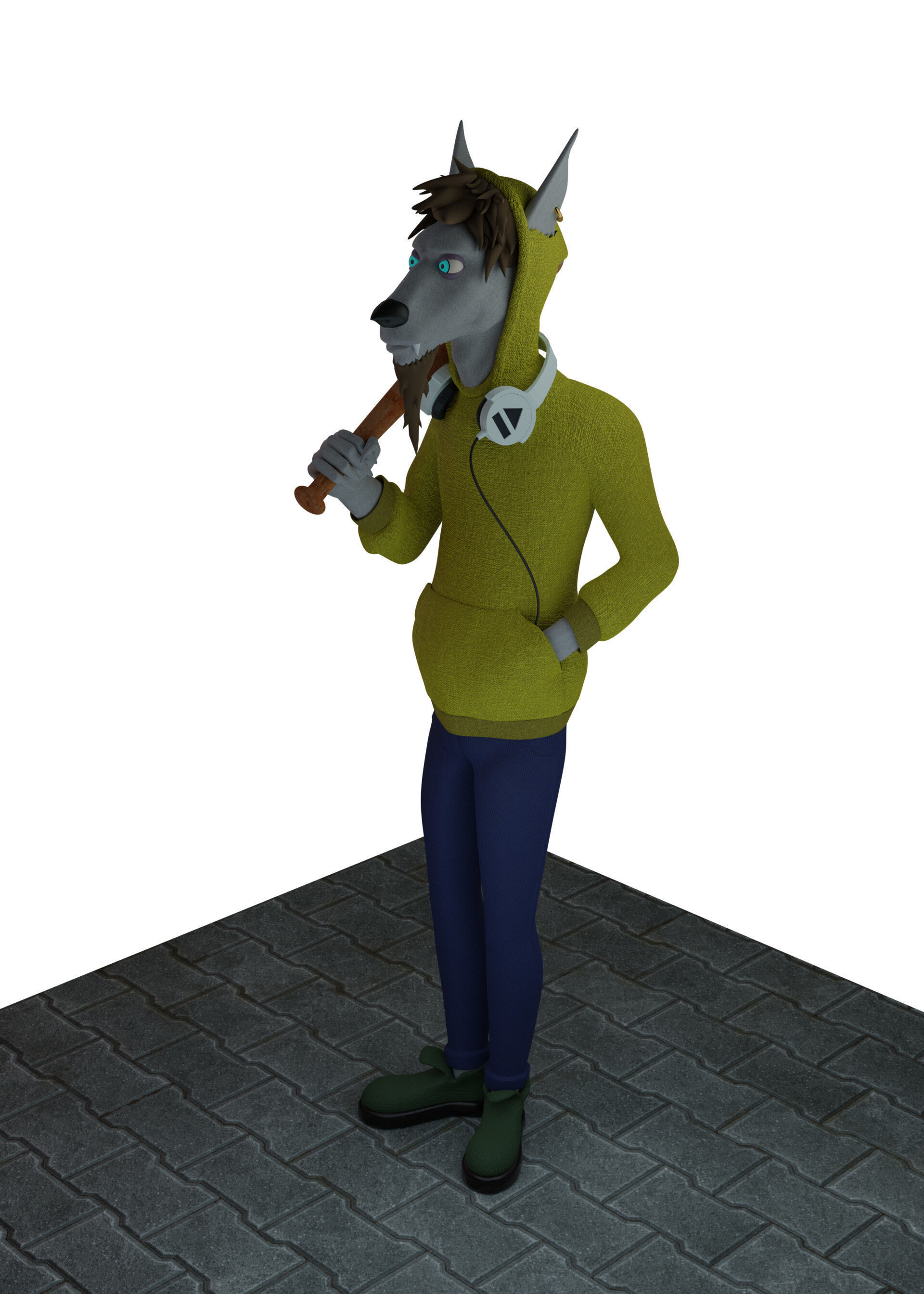 vagrant wolf Low-poly 3D model_1