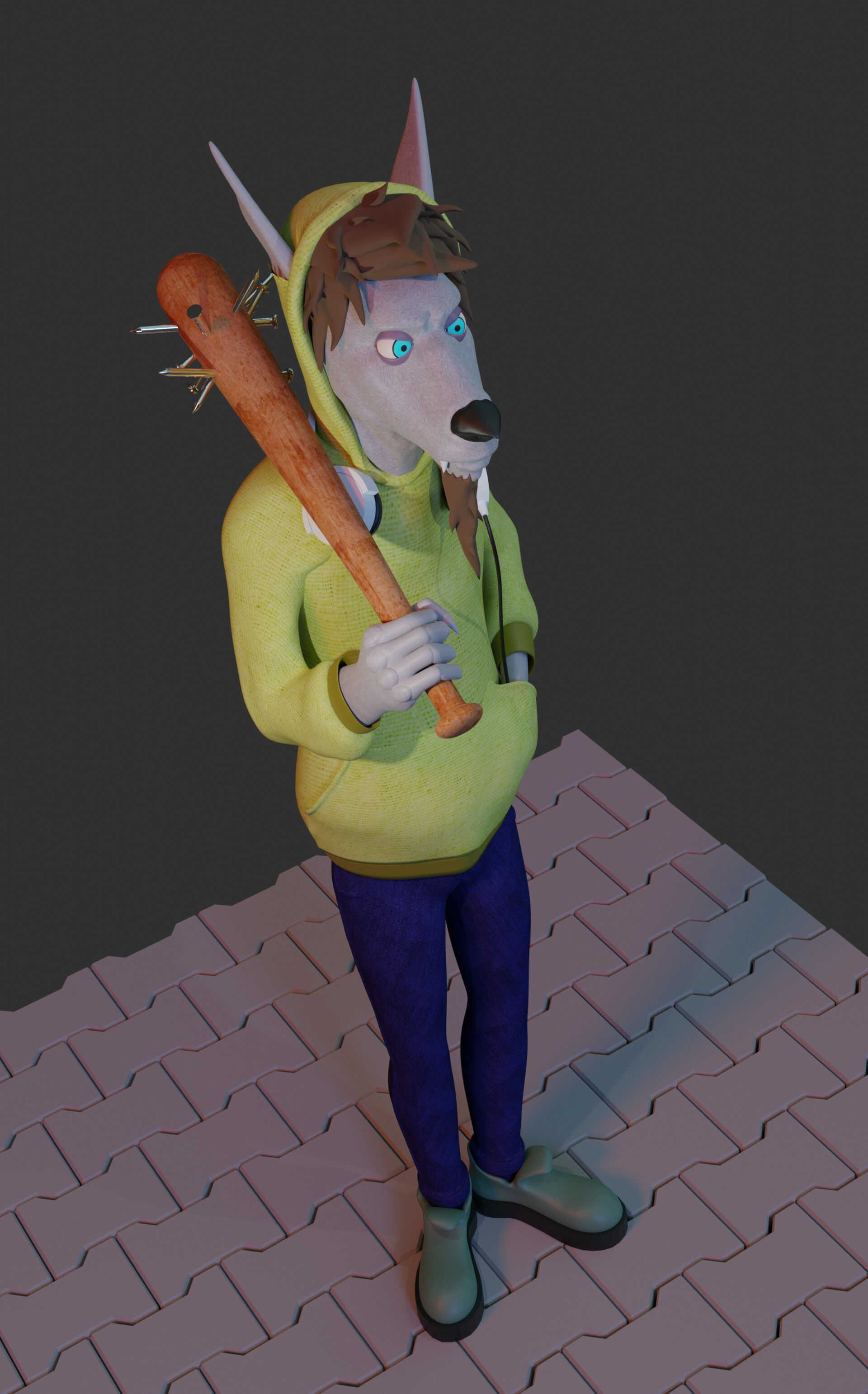 vagrant wolf Low-poly 3D model_3