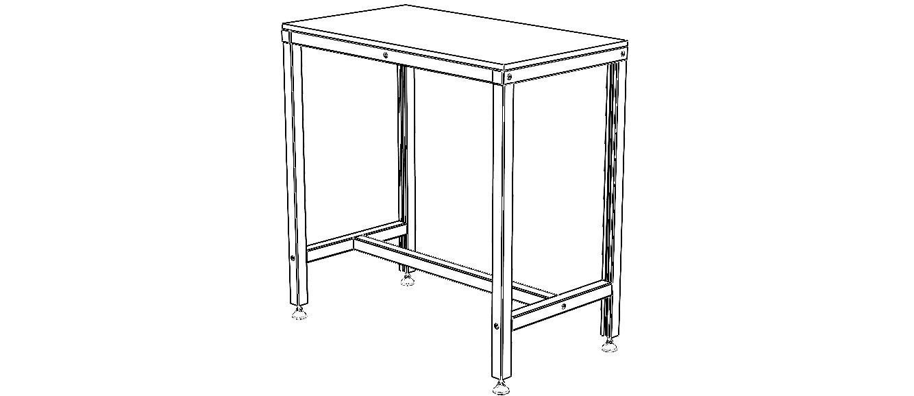 900x500 Single Open T-Slots Bench 3D model_2