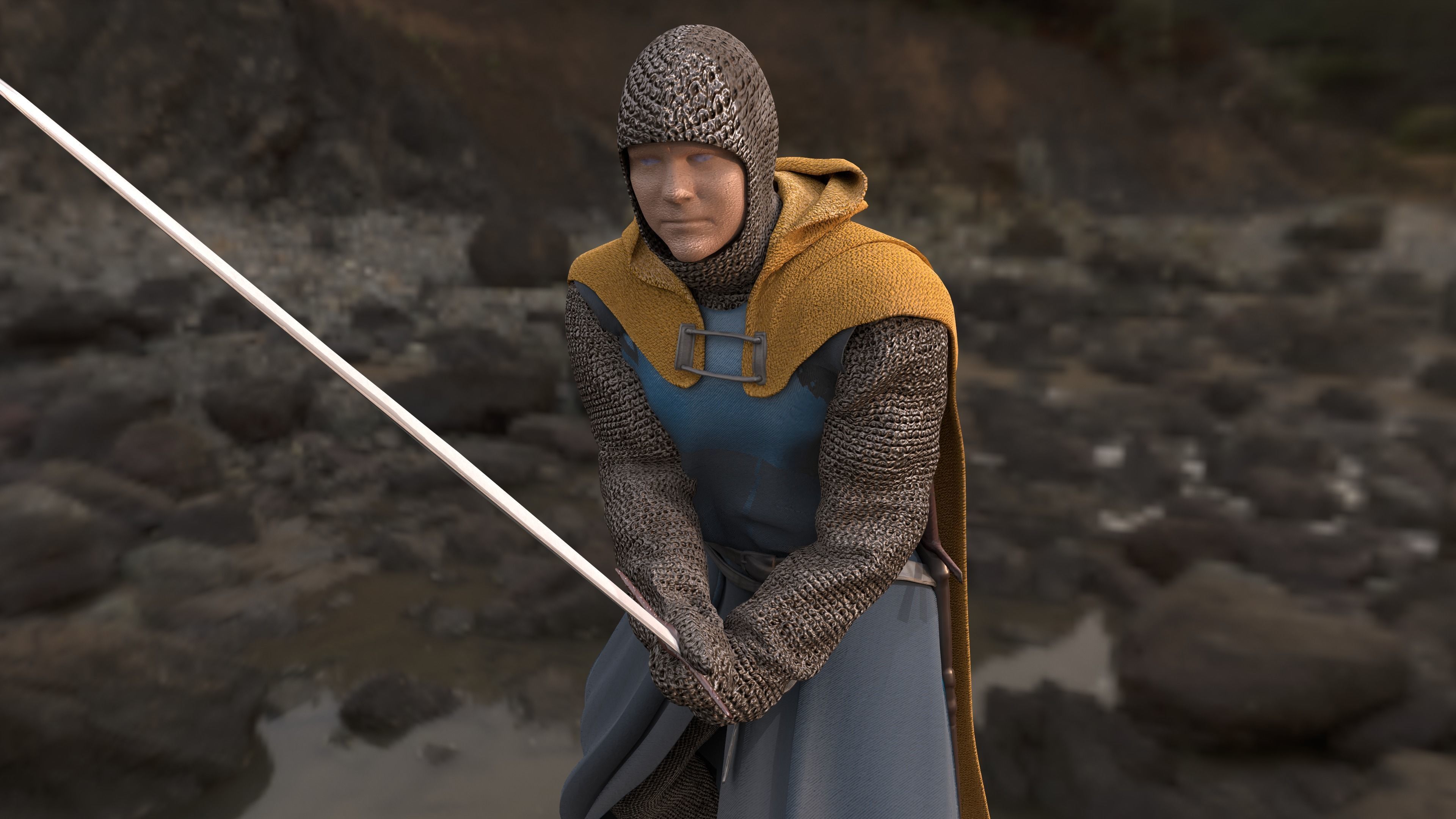 Sentinel of the Steel The Sword-Wielding Knight Low-poly 3D model_2