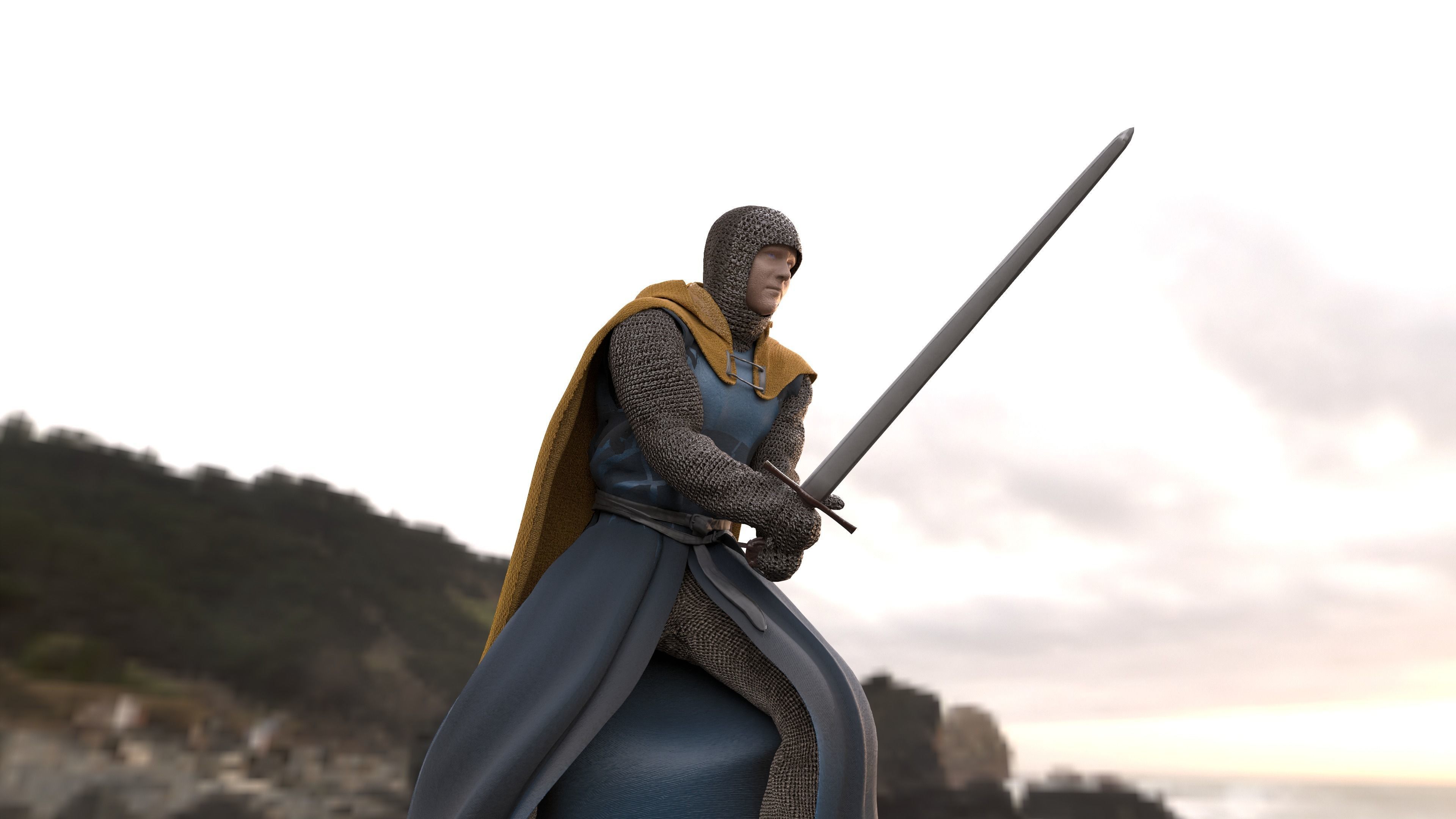 Sentinel of the Steel The Sword-Wielding Knight Low-poly 3D model_12