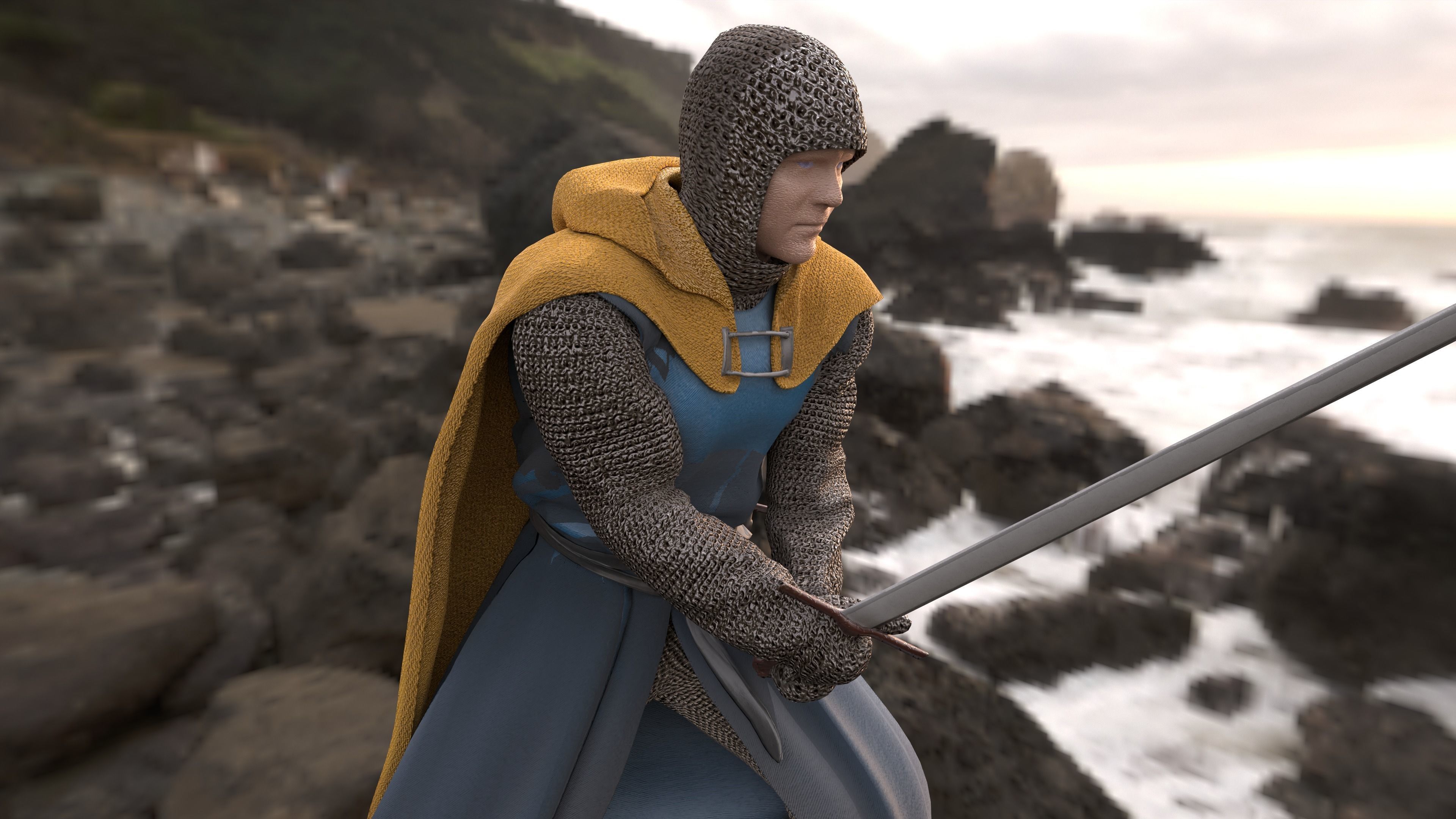 Sentinel of the Steel The Sword-Wielding Knight Low-poly 3D model_6