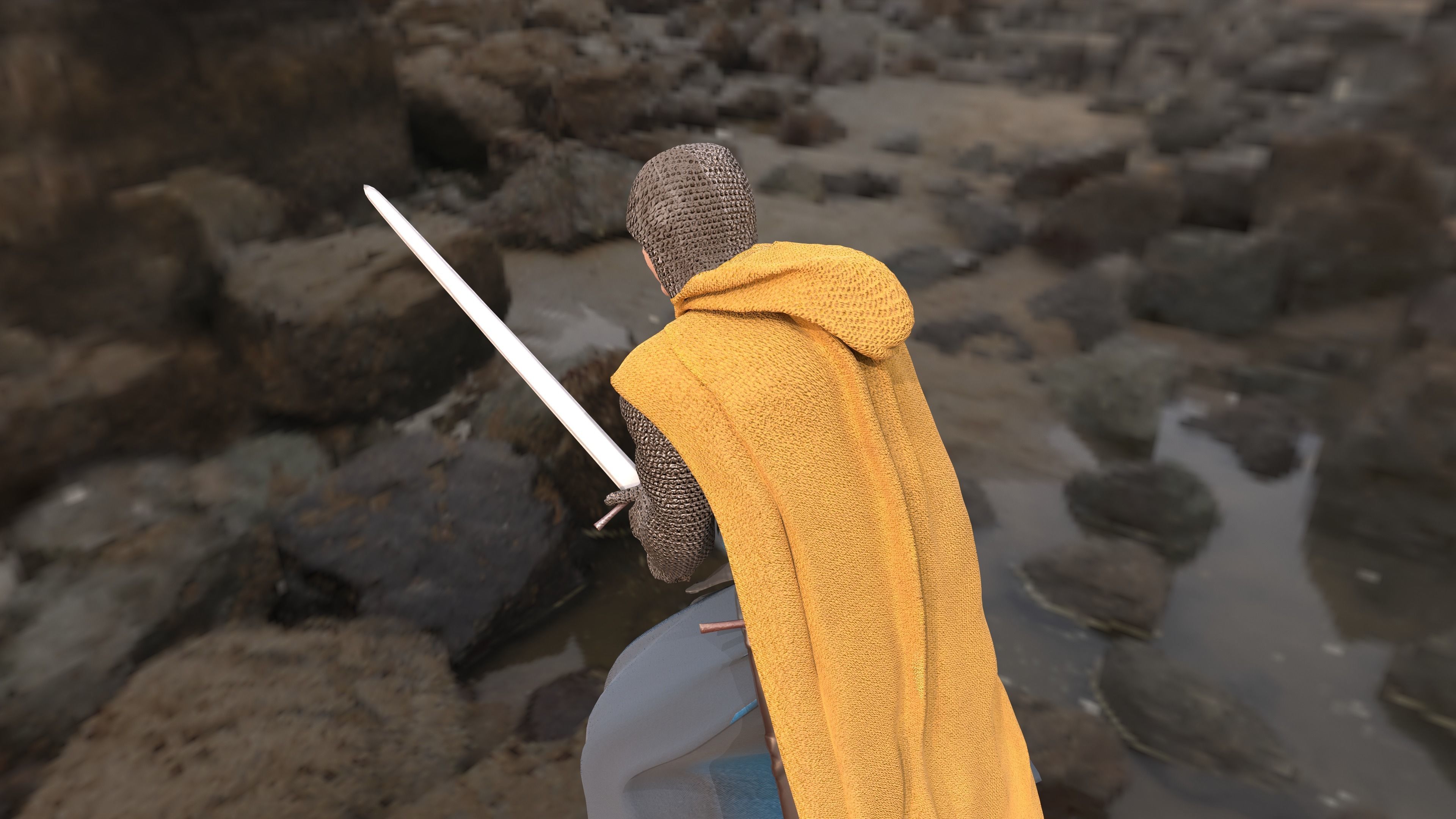 Sentinel of the Steel The Sword-Wielding Knight Low-poly 3D model_9