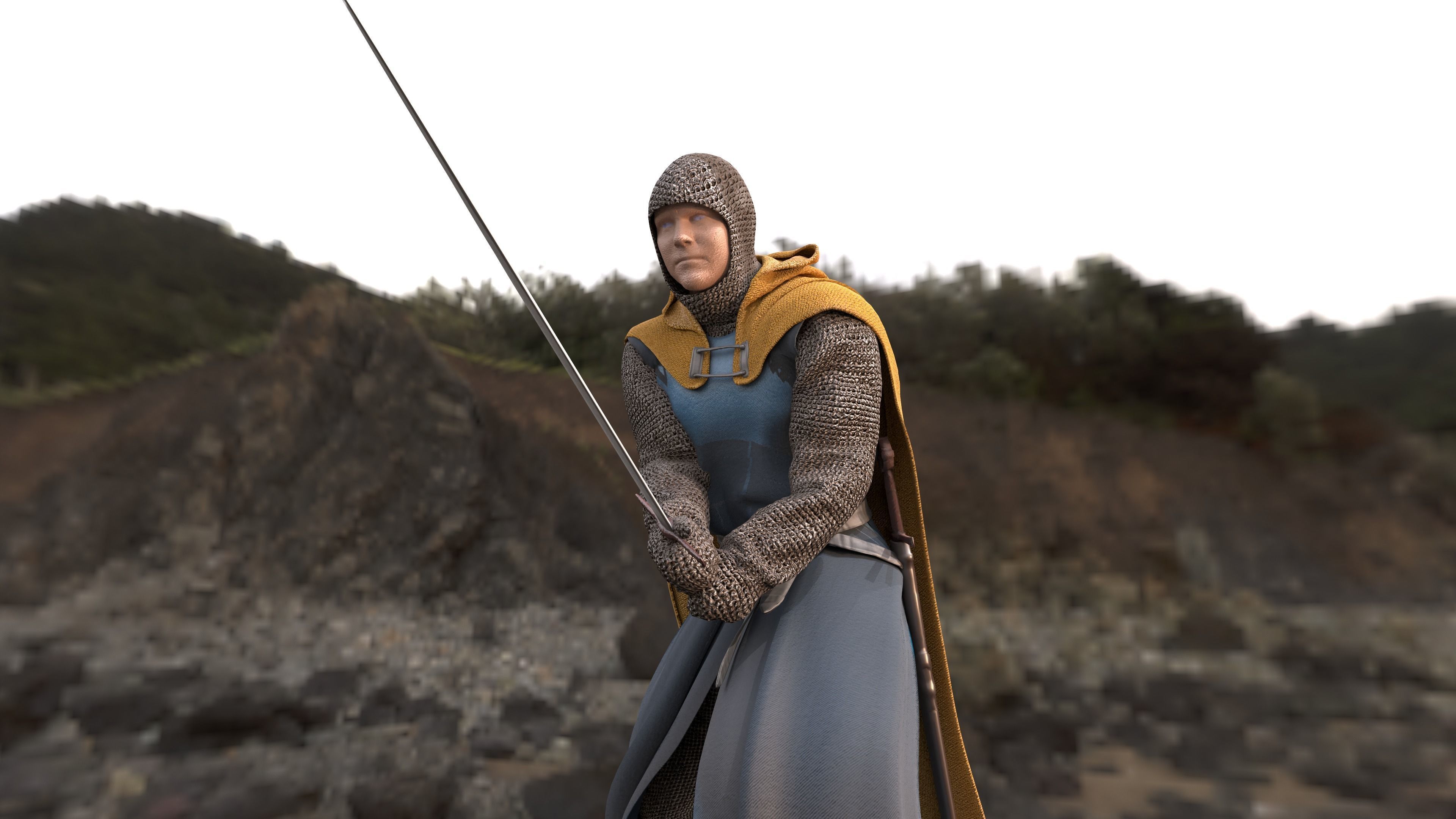 Sentinel of the Steel The Sword-Wielding Knight Low-poly 3D model_10