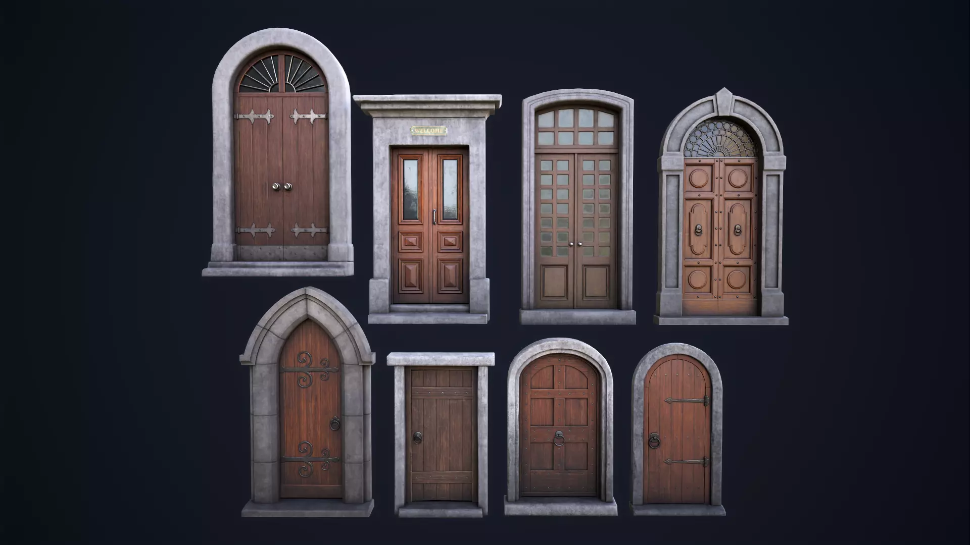 Set of front doors 3D Model Collection_0