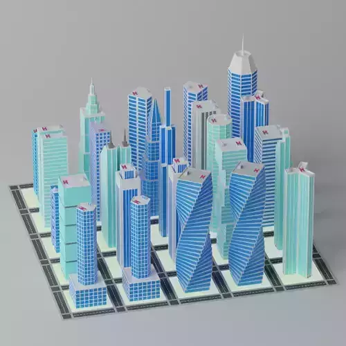 Cartoon City Buildings Pack 3D model