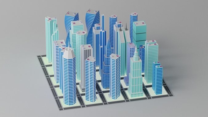Cartoon City Buildings Pack 3D model 4
