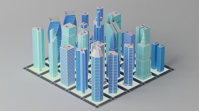 Cartoon City Buildings Pack 3D model 3
