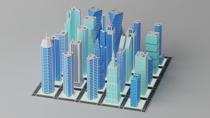Cartoon City Buildings Pack 3D model 5