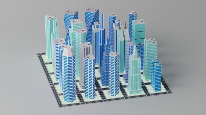 Cartoon City Buildings Pack 3D model 6