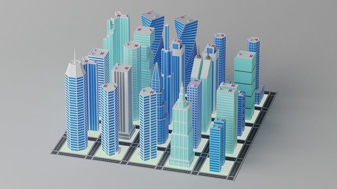 Cartoon City Buildings Pack 3D model 7