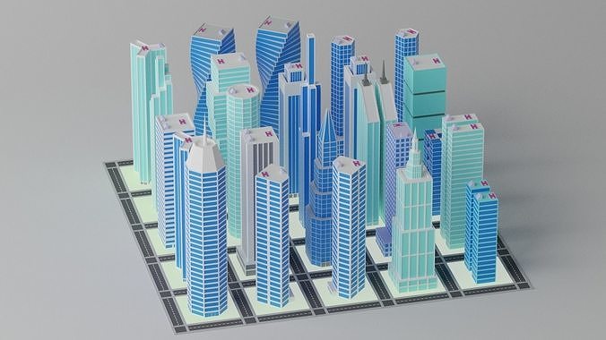 Cartoon City Buildings Pack 3D model 2