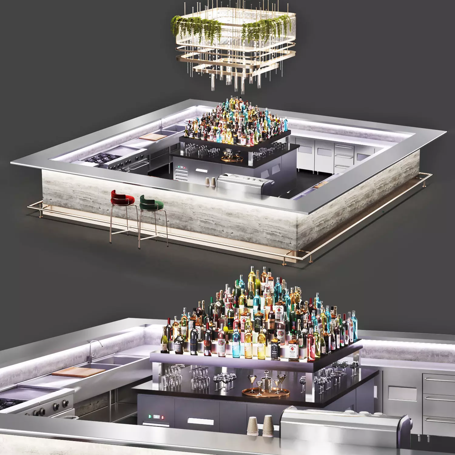 cocktail bar 01 Cafe-Bar Low-poly 3D model_0