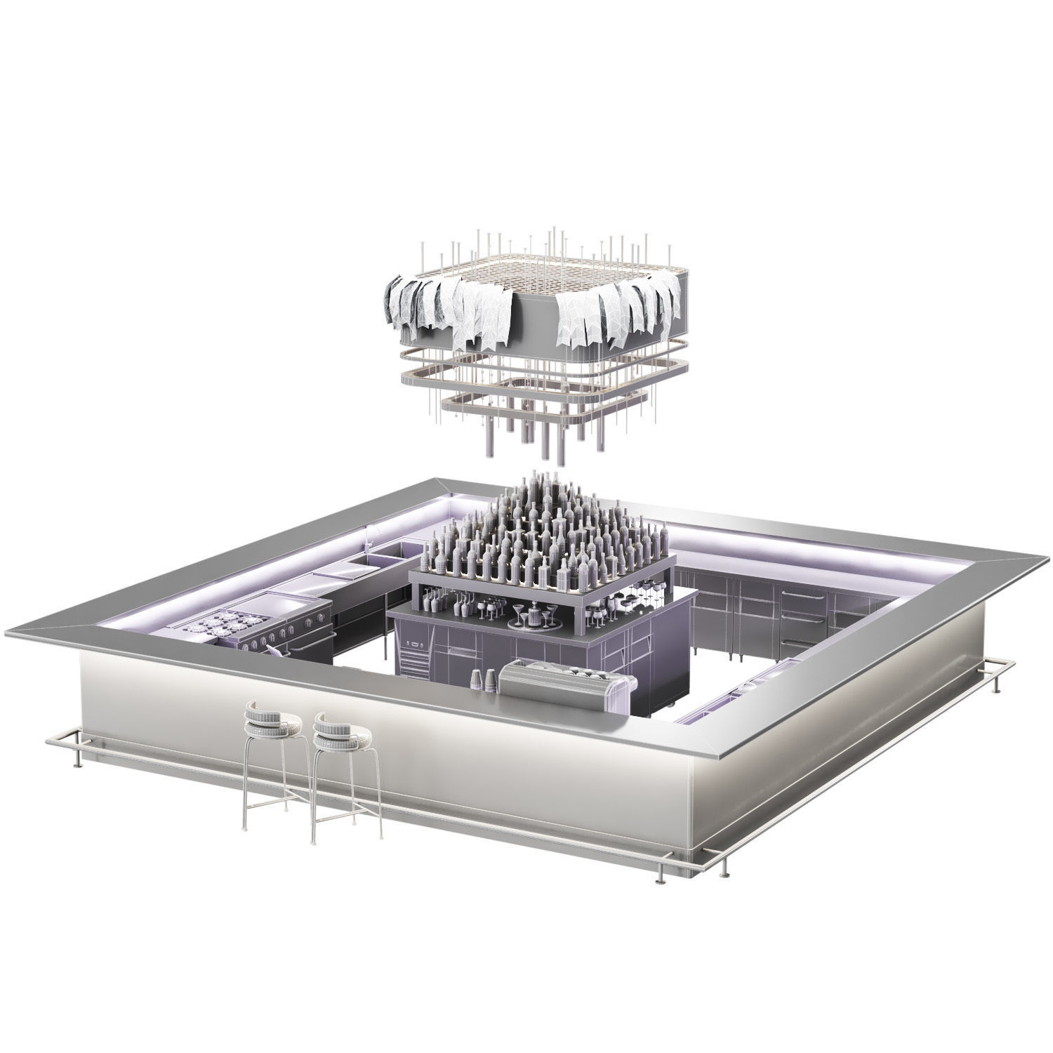 cocktail bar 01 Cafe-Bar Low-poly 3D model_8