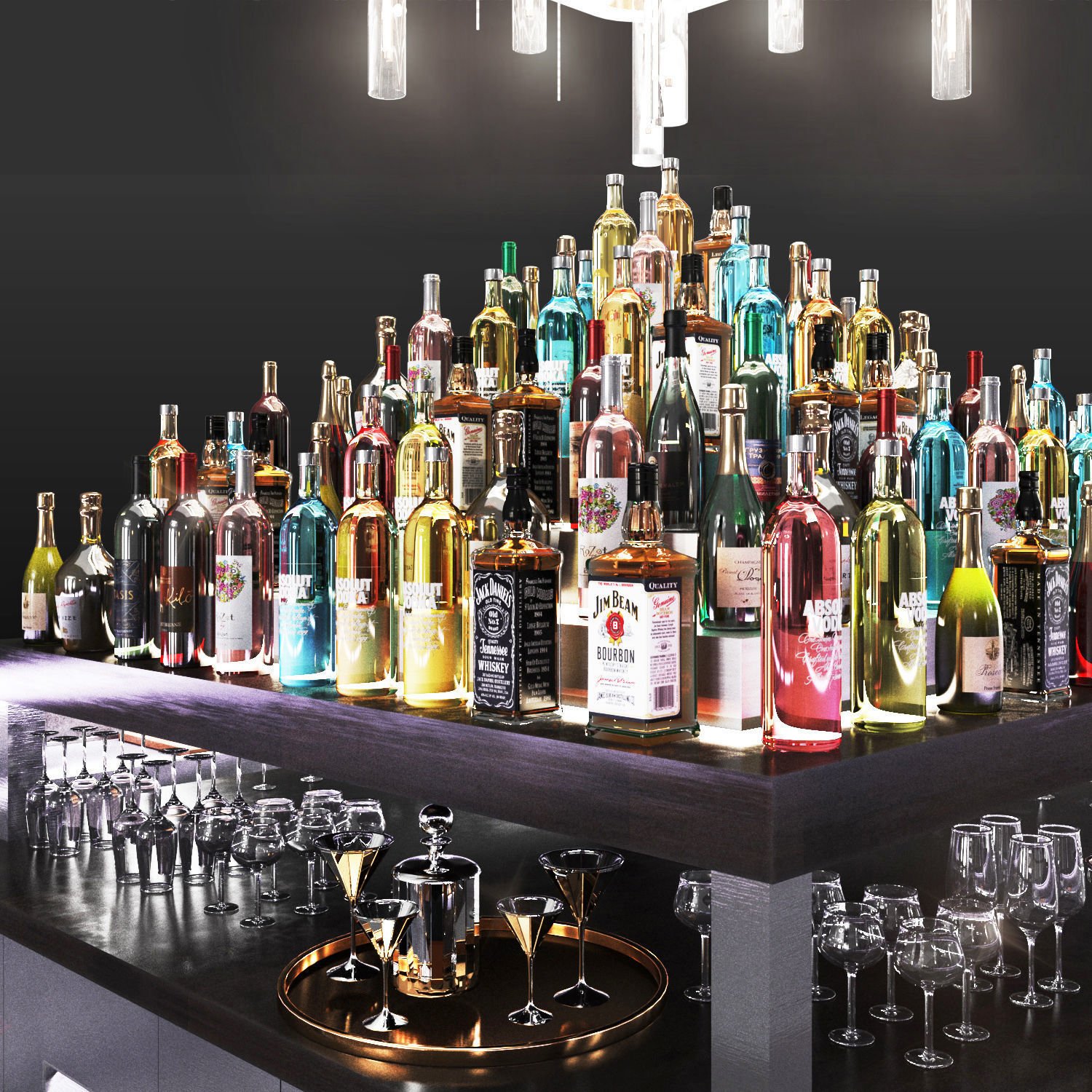 cocktail bar 01 Cafe-Bar Low-poly 3D model_1