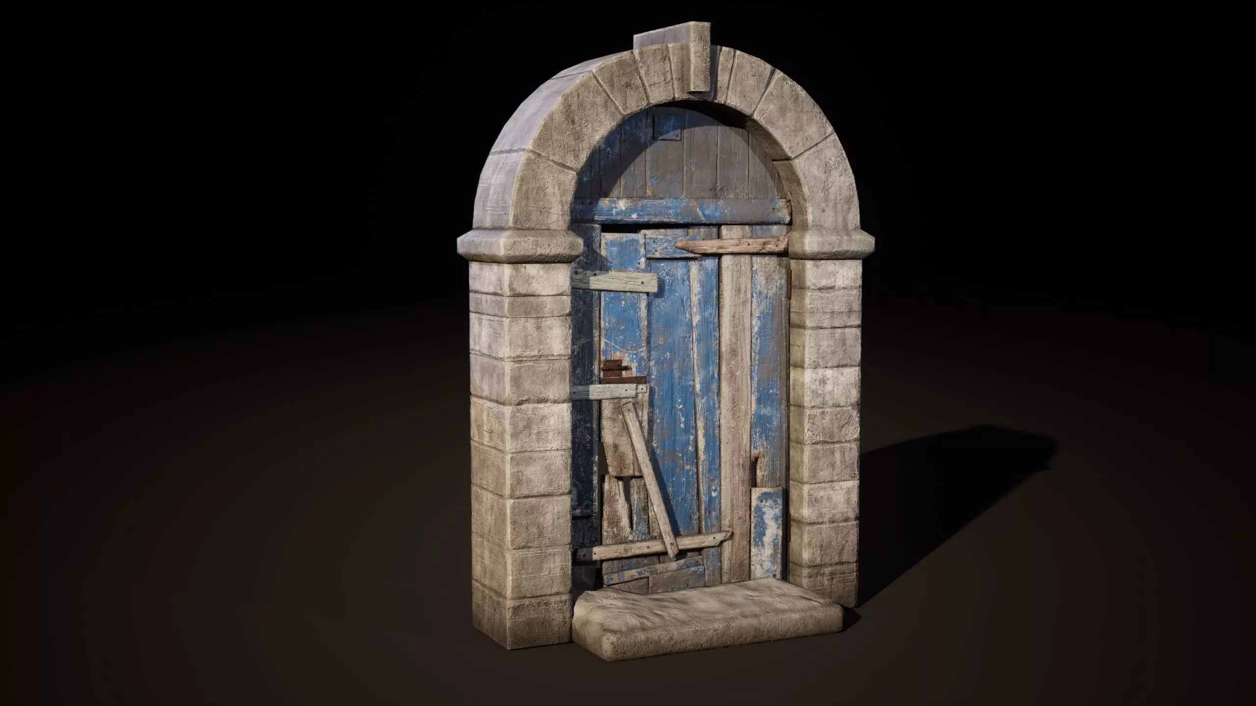 Old Wooden Door with Arc low poly Low-poly 3D model