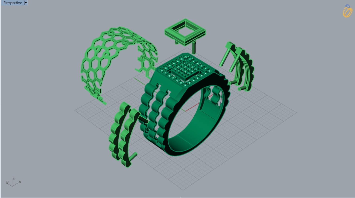 Man ring with checkered pattern black diamonds model ror0017 3D print model_16