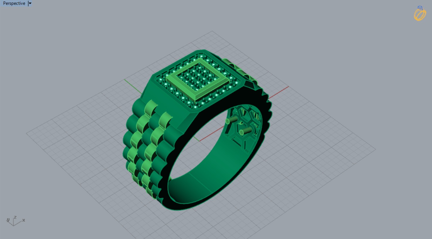 Man ring with checkered pattern black diamonds model ror0017 3D print model_14