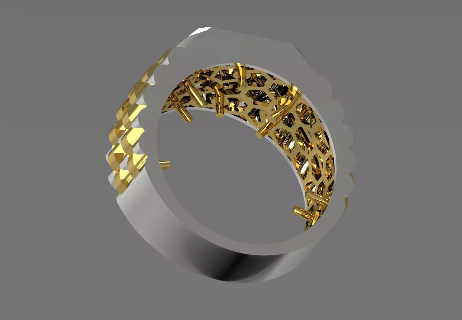 Man ring with checkered pattern black diamonds model ror0017 3D print model_21