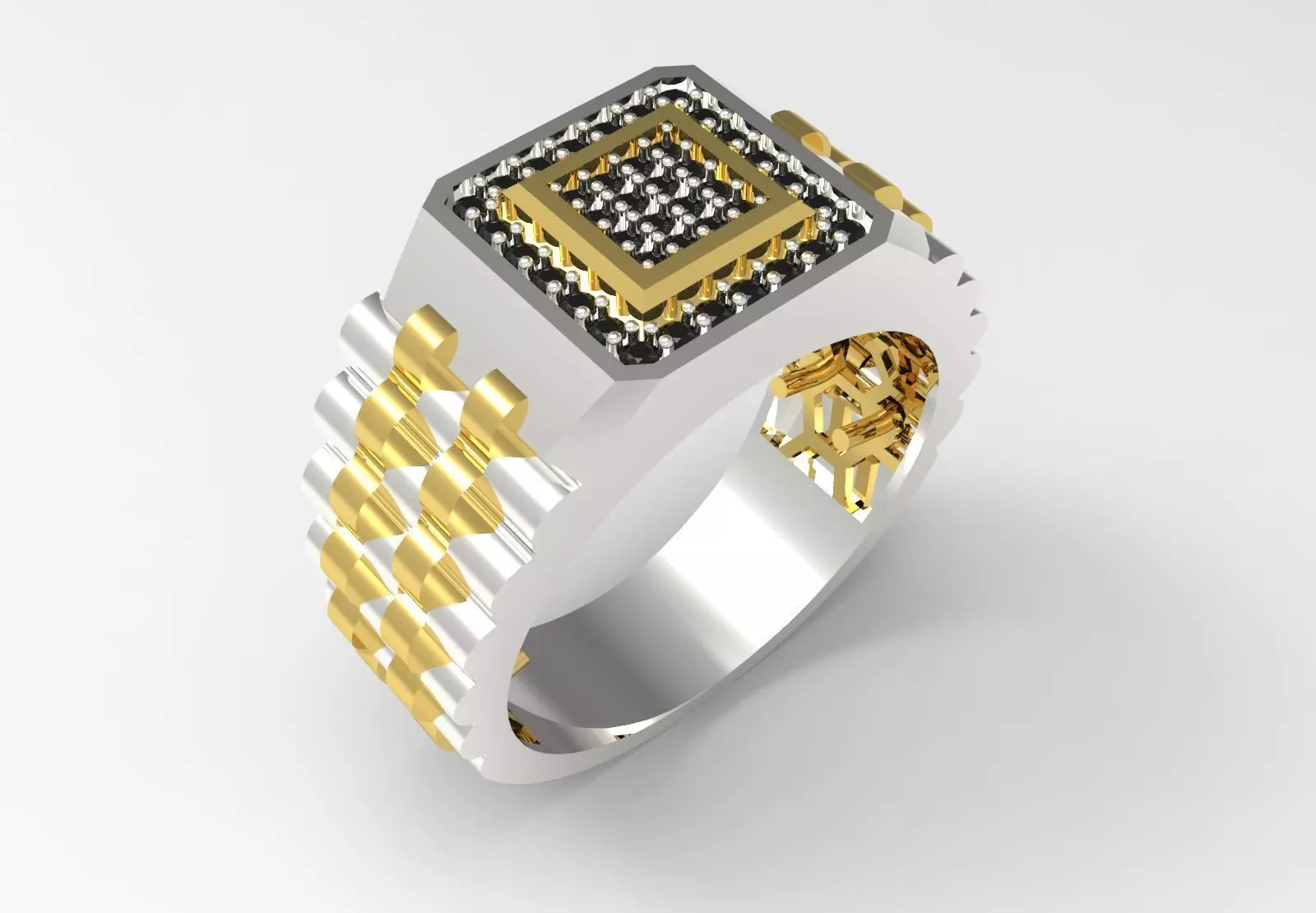 Man ring with checkered pattern black diamonds model ror0017 3D print model_17