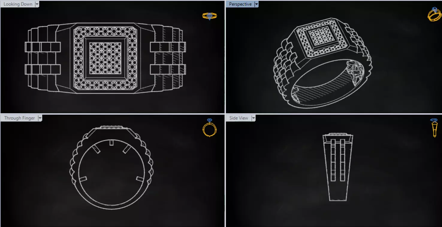 Man ring with checkered pattern black diamonds model ror0017 3D print model_24
