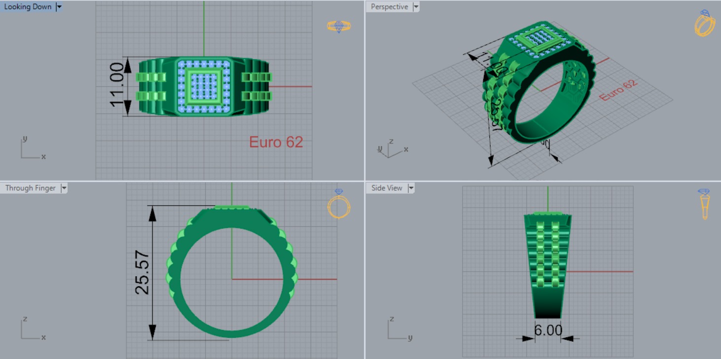 Man ring with checkered pattern black diamonds model ror0017 3D print model_7