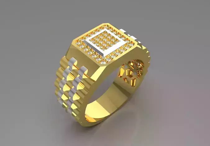 Man ring with checkered pattern black diamonds model ror0017 3D print model