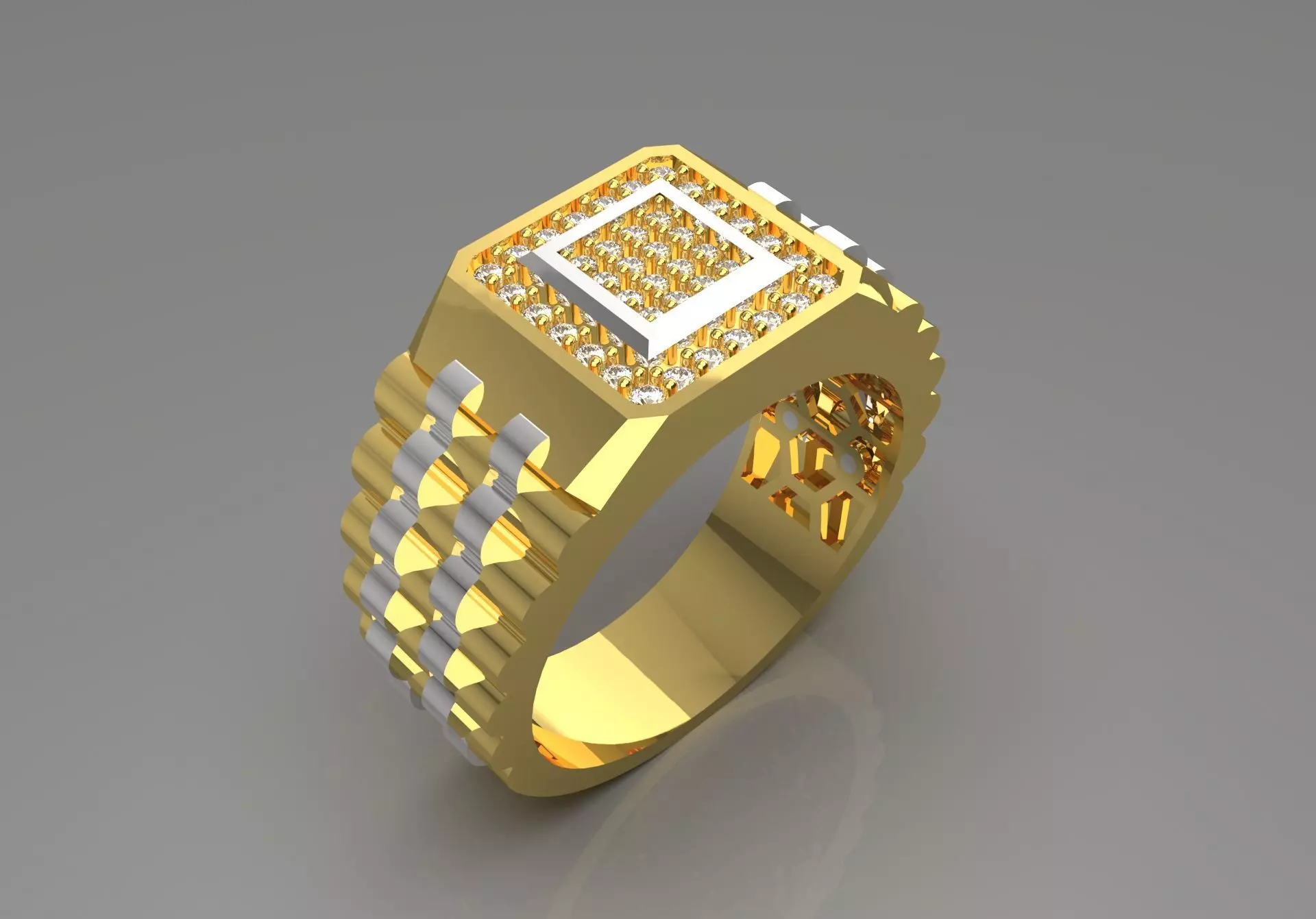 Man ring with checkered pattern black diamonds model ror0017 3D print model_0