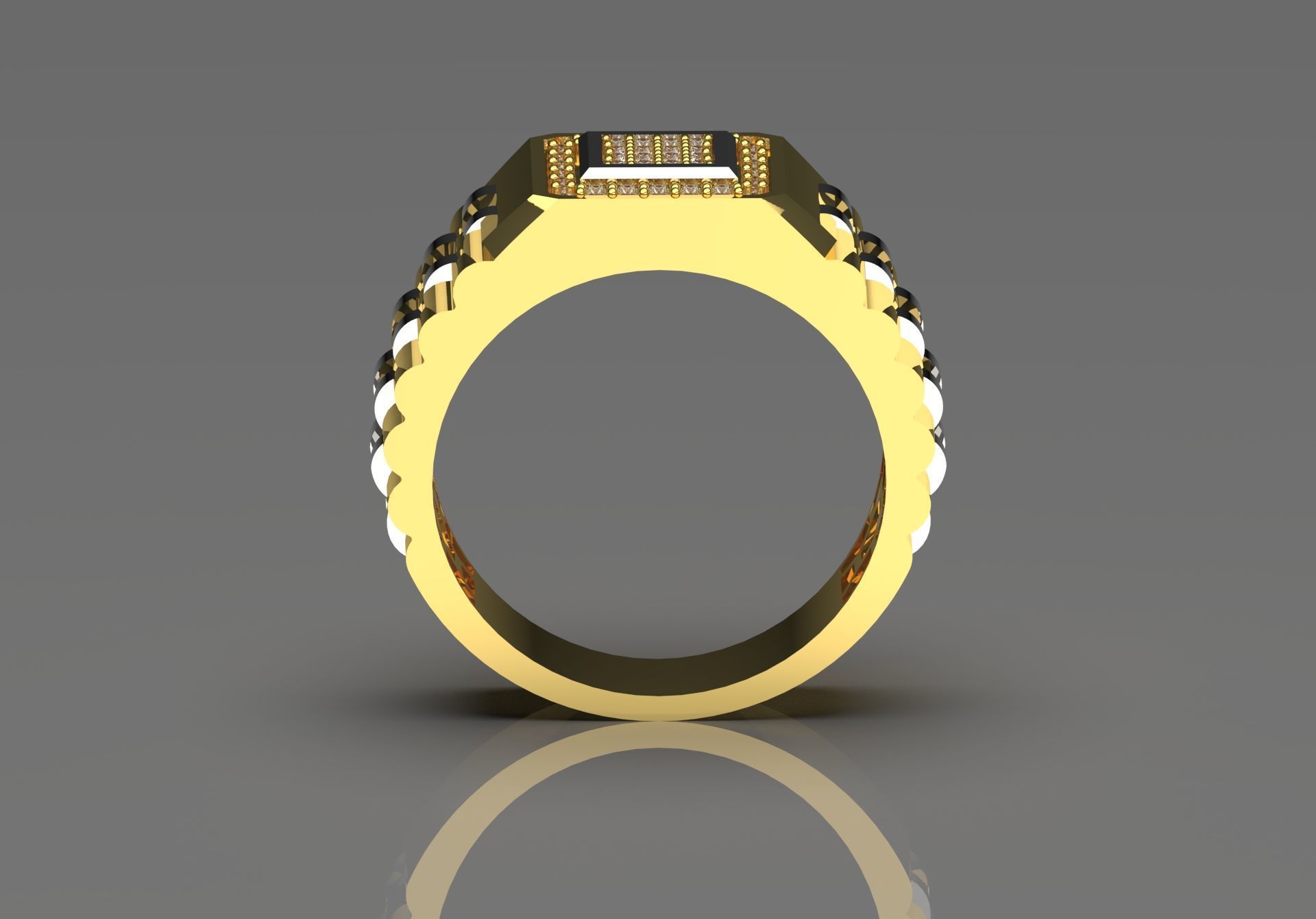 Man ring with checkered pattern black diamonds model ror0017 3D print model_4