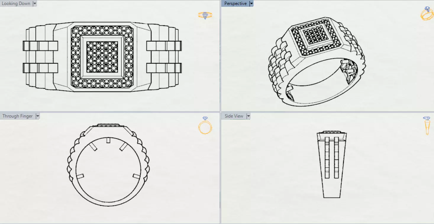 Man ring with checkered pattern black diamonds model ror0017 3D print model_22