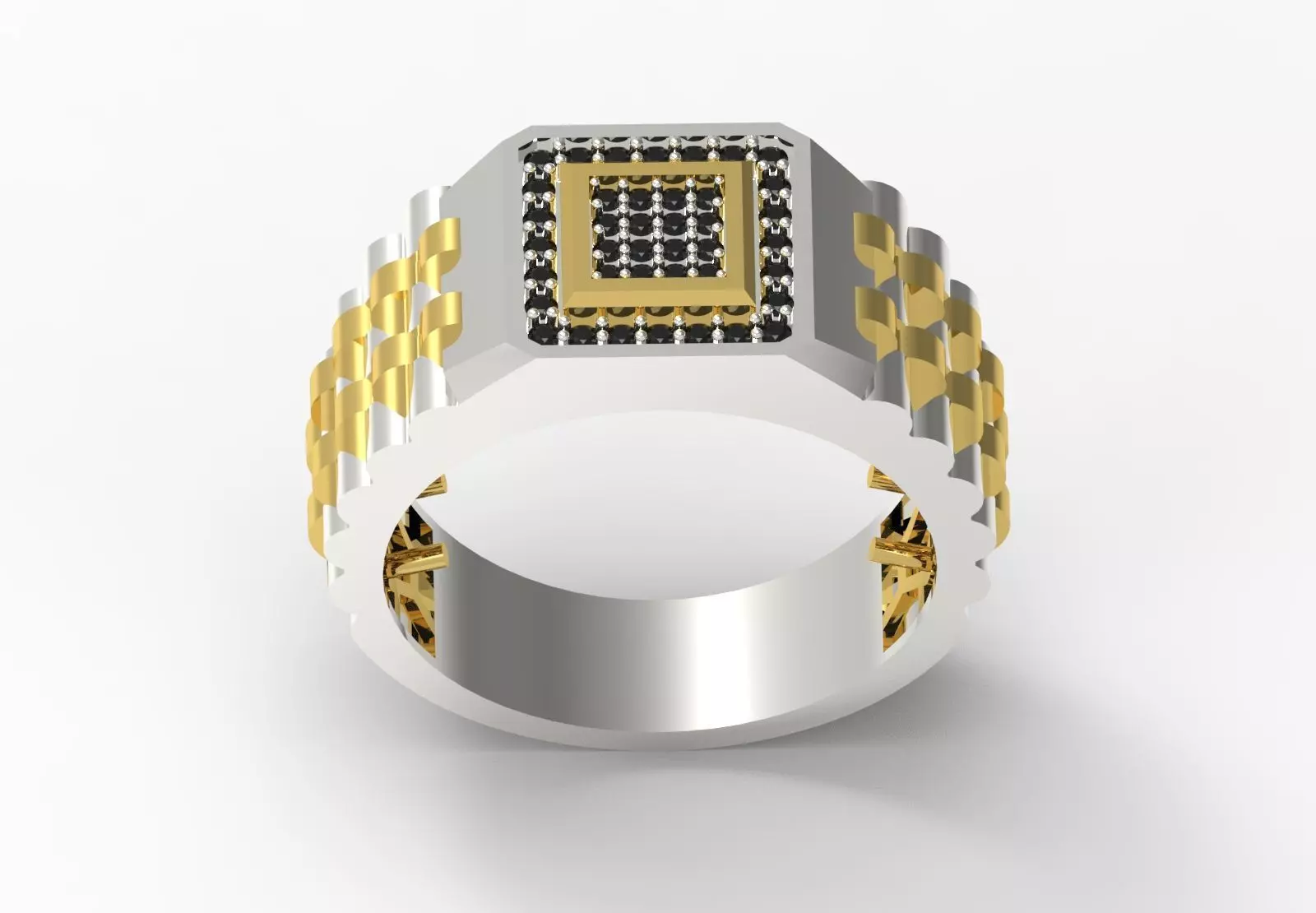 Man ring with checkered pattern black diamonds model ror0017 3D print model_19