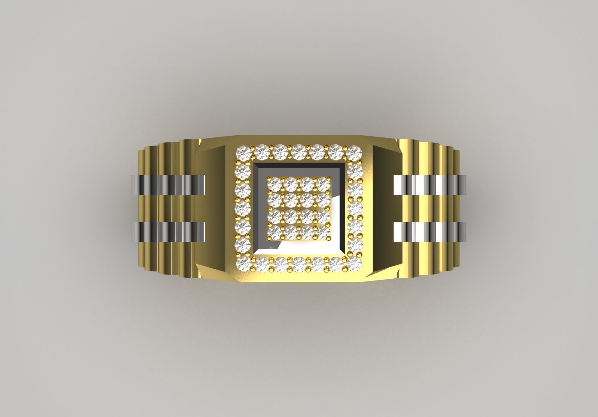 Man ring with checkered pattern black diamonds model ror0017 3D print model_3