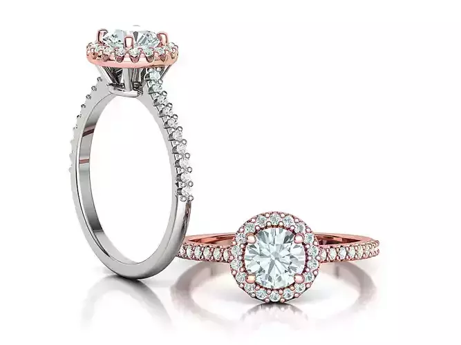 Round Halo Engagement Ring 1ct main stone 3Dmodel