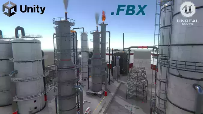Modular Oil Refinery pack Low-poly 3D model