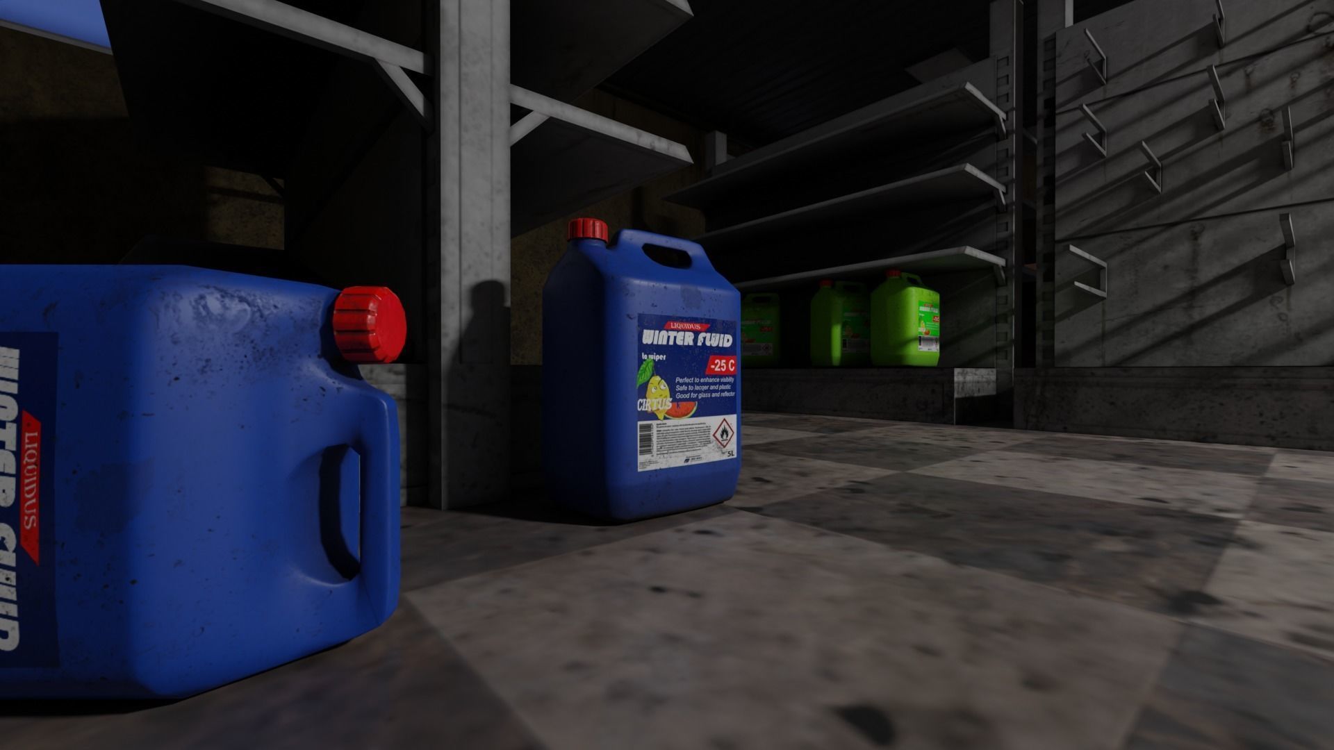 Gas station in dirty look with interior Low-poly 3D model_2