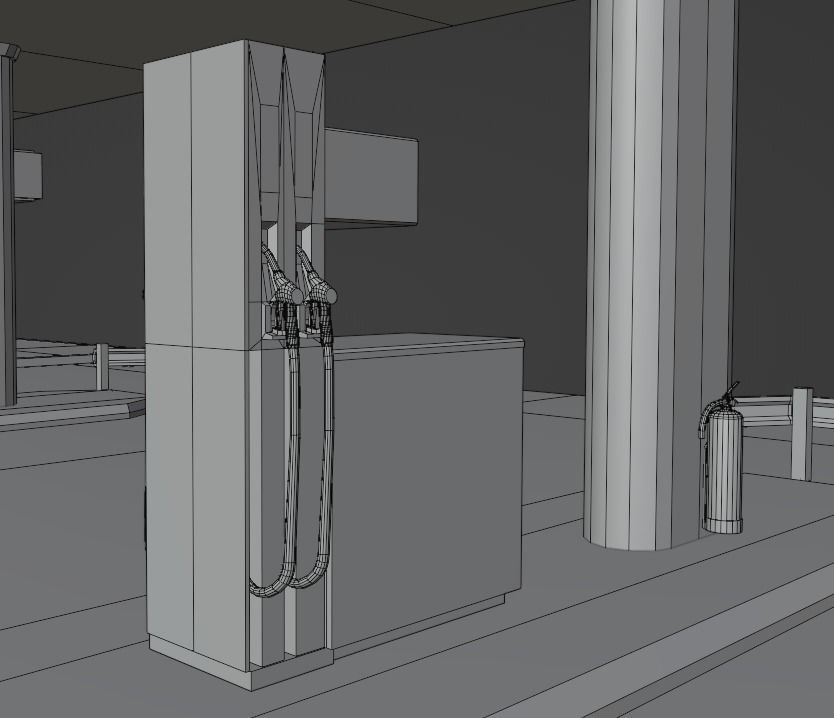Gas station in dirty look with interior Low-poly 3D model_14