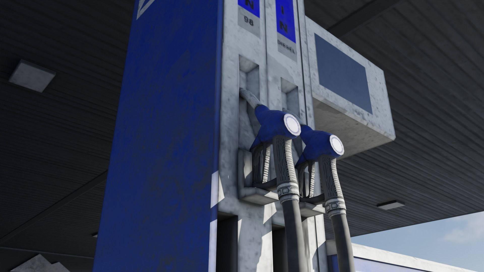 Gas station in dirty look with interior Low-poly 3D model_4