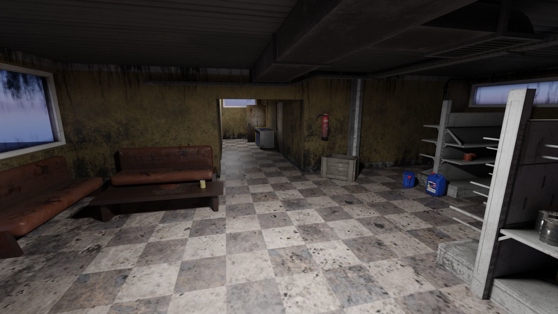 Gas station in dirty look with interior Low-poly 3D model_6