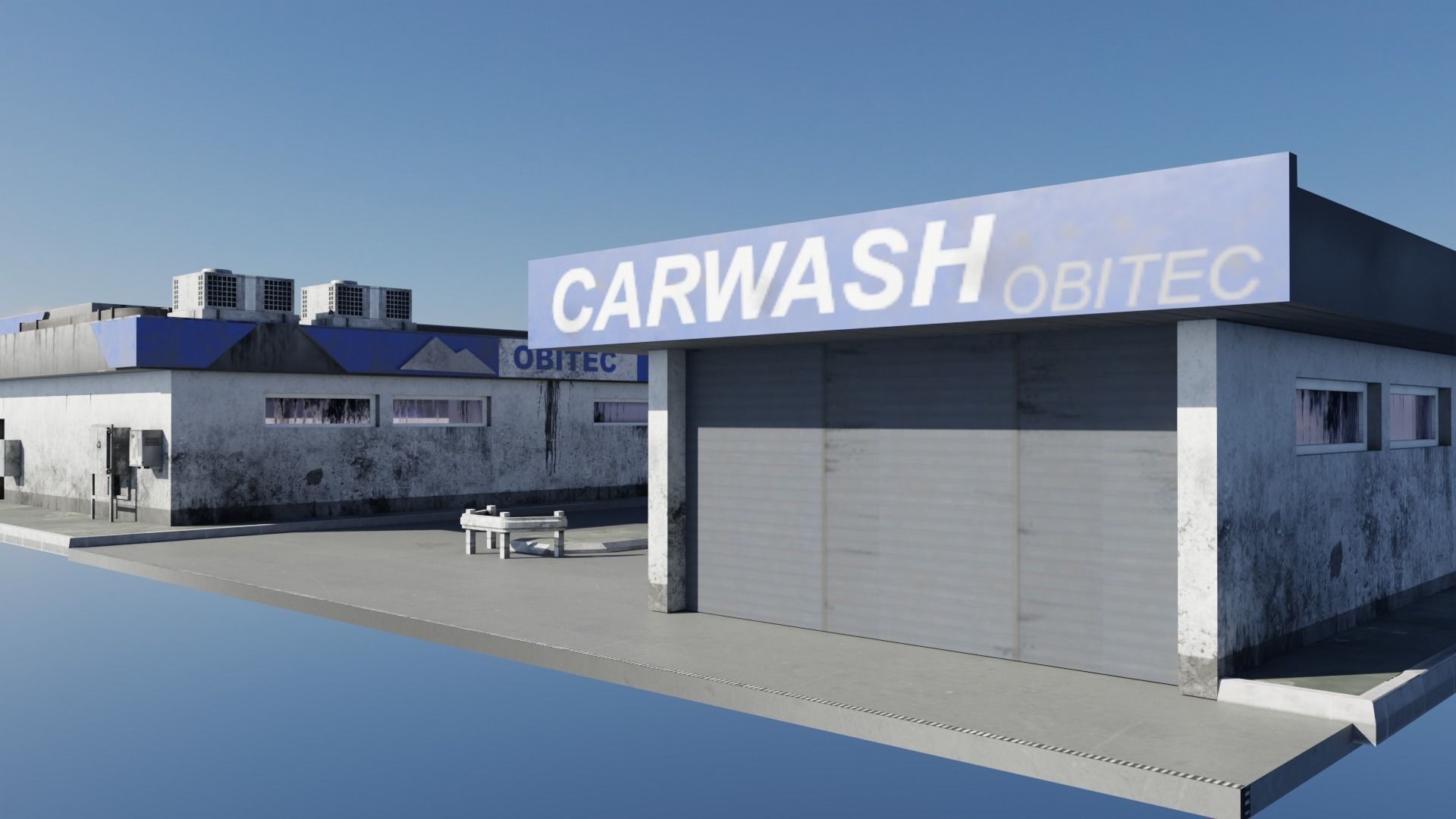 Gas station in dirty look with interior Low-poly 3D model_3