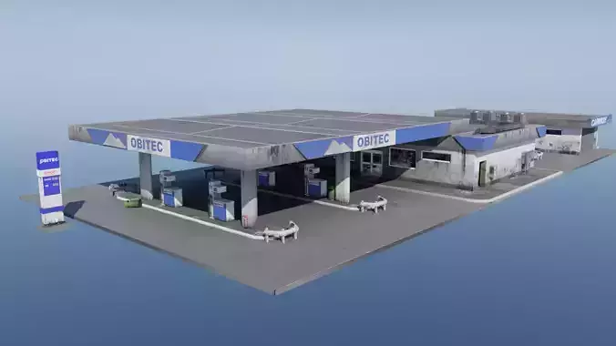 Gas station in dirty look with interior Low-poly 3D model Gas station in dirty look with interior Low-poly 3D model
