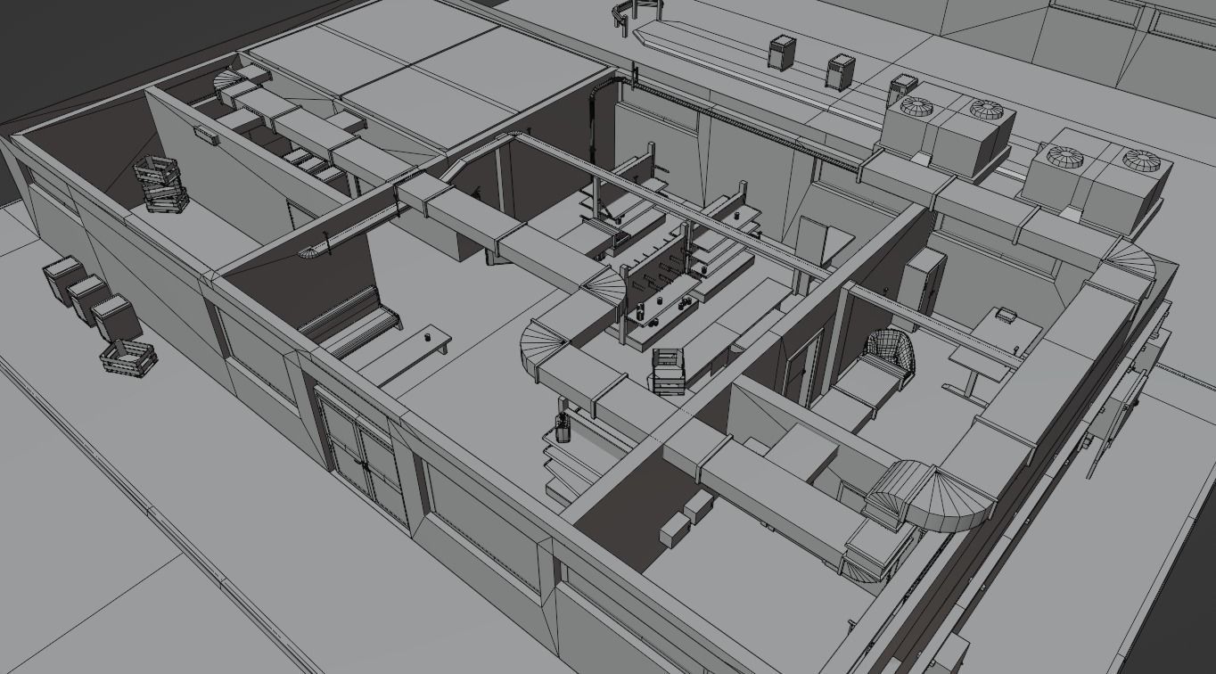 Gas station in dirty look with interior Low-poly 3D model_15