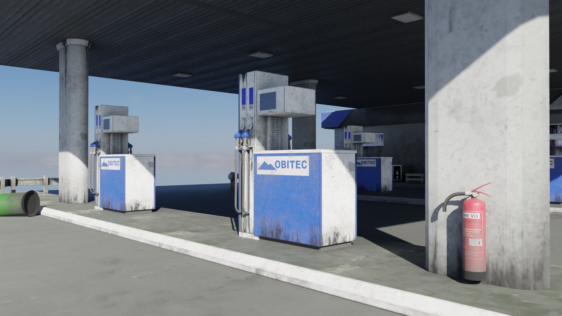 Gas station in dirty look with interior Low-poly 3D model_8