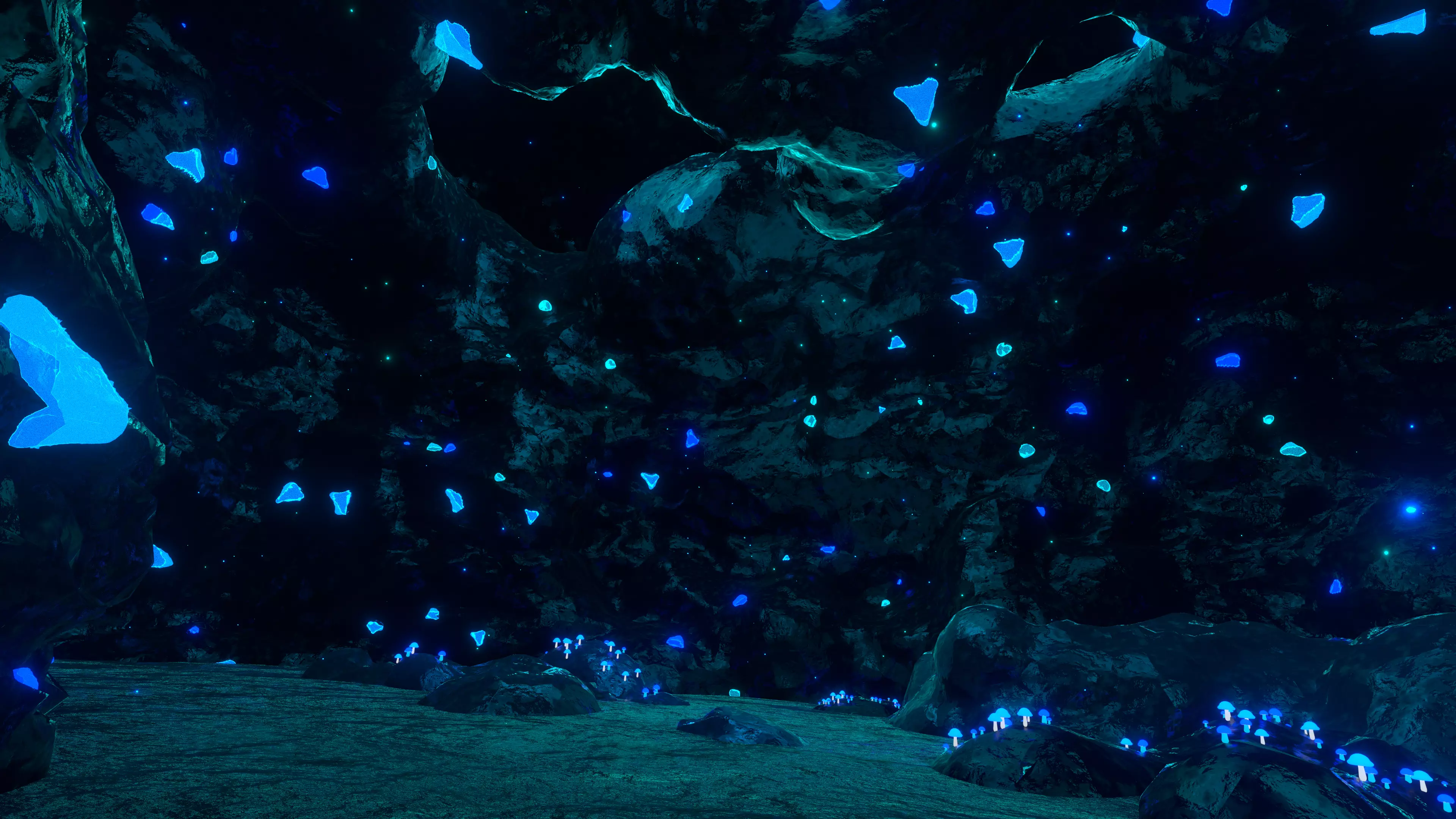 Crystalized Cave with Glowing Mushrooms 3D model_0